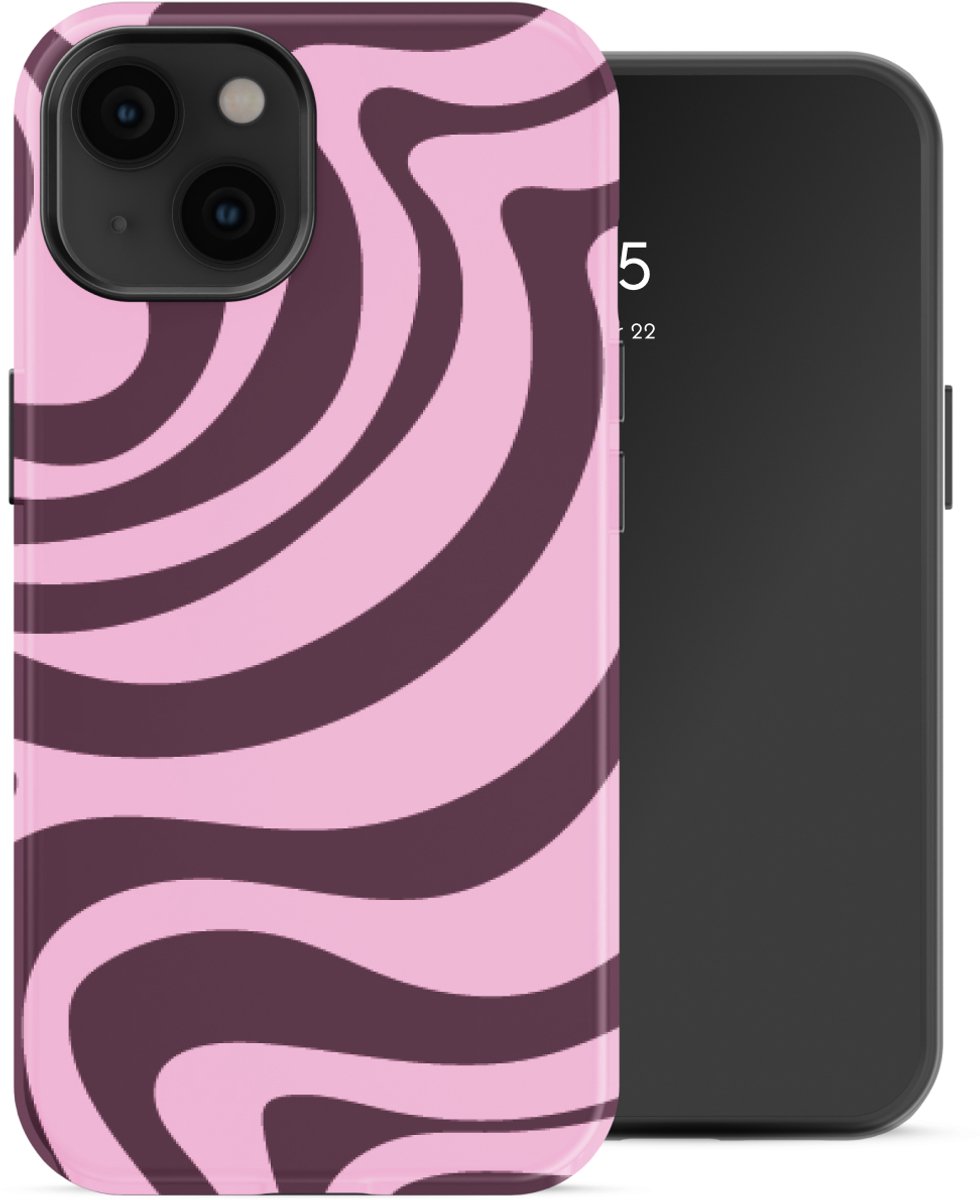 Selencia Hoesje - Geschikt voor Apple iPhone 14 - Backcover - Wavy Swirl Pink Plum