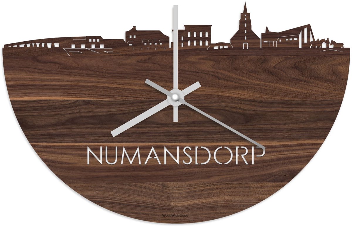 Skyline Klok Numansdorp Notenhout - Ø 40 cm - Stil uurwerk - Wanddecoratie - Meer steden beschikbaar - Woonkamer idee - Woondecoratie - City Art - Steden kunst - Cadeau voor hem - Cadeau voor haar - Jubileum - Trouwerij - Housewarming -