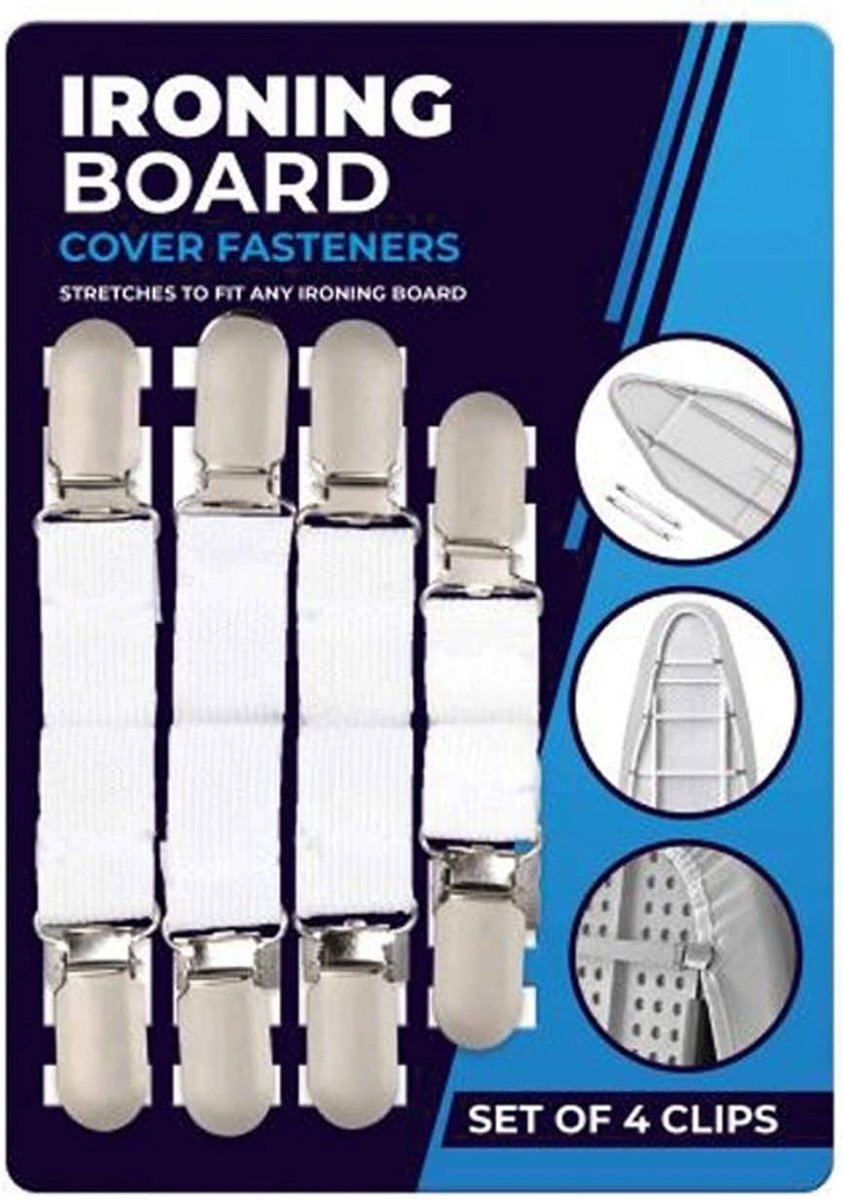 Strijkplank Clips - Elastische Bevestiging - Strakke Strijkplank - Set van Vier - 80 x 50 cm - Wit