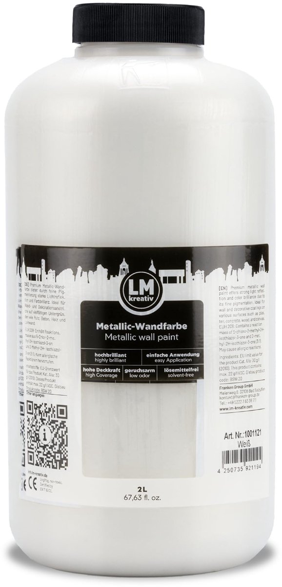 LM-Kreativ – Metallic wandverf – Wit – 2 l – Glans