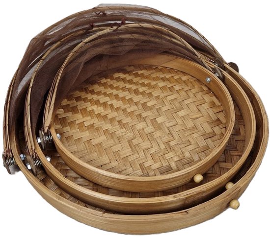 MigoStyling - Bamboe Vliegenkap - Bescherm je eten in stijl - Voedselmand - Set van 3 - Dia 25 cm, 30 cm en 35 cm - Buitenevenementen - Picknick — afbeelding 4