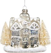 Goodwill Kerstbal-Kerkje Glas Wit-Zilver-Goud-Beige D 12.5 cm