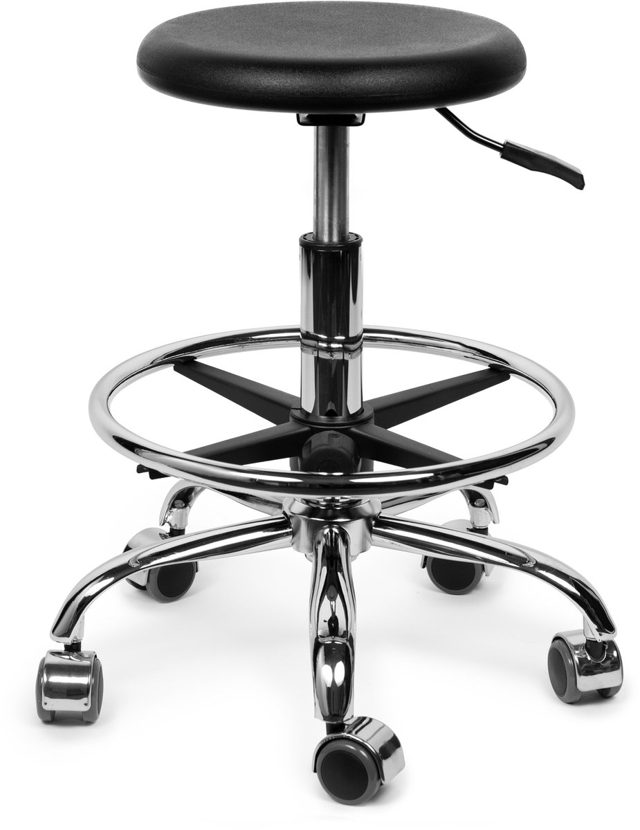 Ergonomische Werkkruk Zwart op Wielen Standaard (50-68cm) / Zonder voetsteun / Standaard wielen