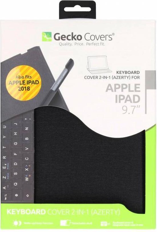 iPad 9.7 2017/2018 Hoes - Gecko Keyboard Cover 2-in-1 - AZERTY - Zwart - Gecko Covers