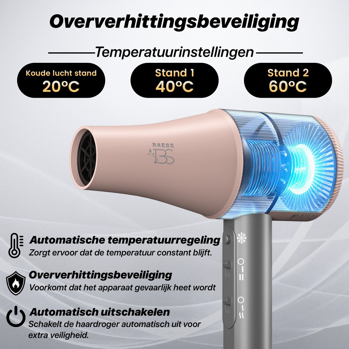 BAESS Föhn met Diffuser - Ionische Haardroger - Retro Roze - afbeelding 2