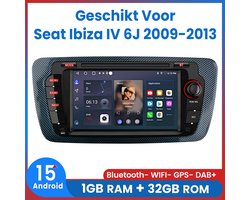 Autoradio - Geschikt Voor Seat Ibiza IV 6J 2009 t/m 2013 - Android 15.0 Systeem - Radio met navigatie - 7 inch HD touchscreen - Radio Scherm - 2009 2010 2011 2012 2013