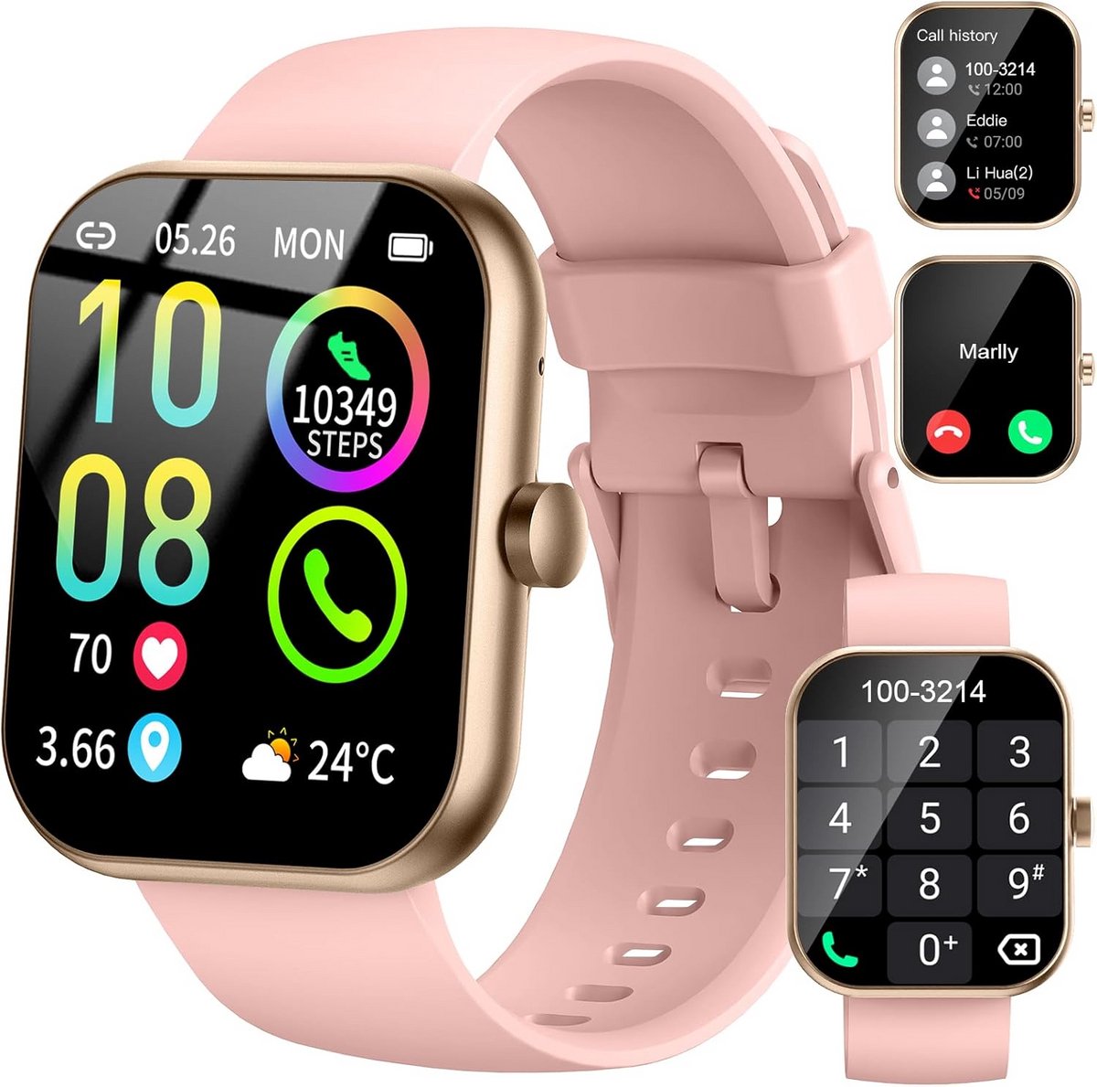 Smartwatch Dames Heren - Fitness Horloge Tracker - Sporten en Gezondheid - Waterdicht Ontwerp - 196 Inch Display
