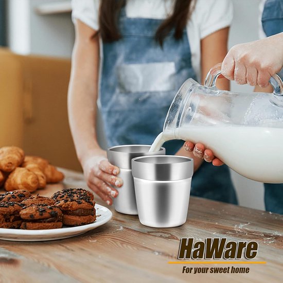RVS Bekers - 4 Stuks - 175ml - Dubbelwandig Koffiekopjes - Geïsoleerde Espressokopjes - Stapelbaar & Onbreekbaar - Ideaal voor Camping, Reizen & Thuis - Vaatwasserbestendig — afbeelding 2
