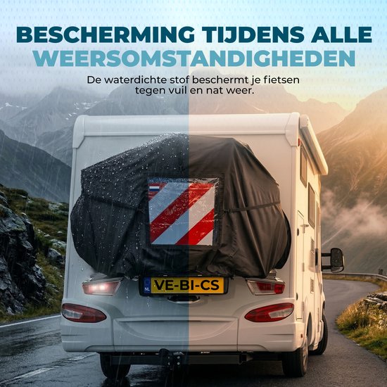 Fietshoes voor 1 of 2 fietsen Camper / Caravan Fietshoes - Fietsendrager Hoes - Met insteekvak voor gevarenbord van FIETSHOES — afbeelding 5