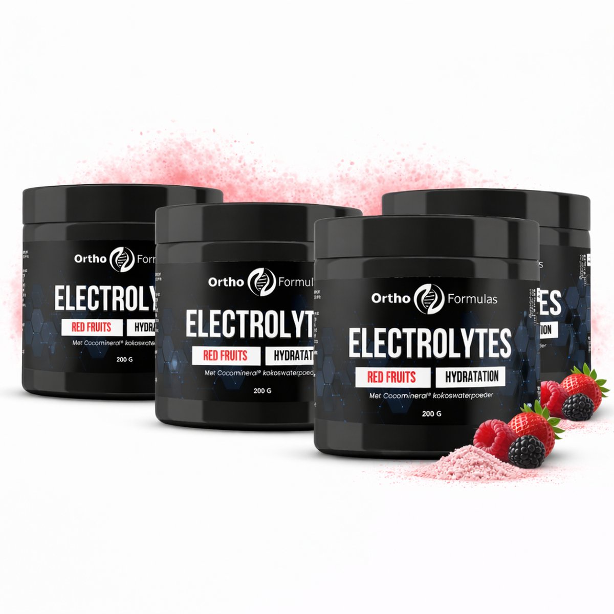 4x Elektrolyten Poeder – 800 gram - 160 doseringen – Geschikt voor Hyrox, Hardlopen & Crossfit - Voordeel Set - Rood Fruit
