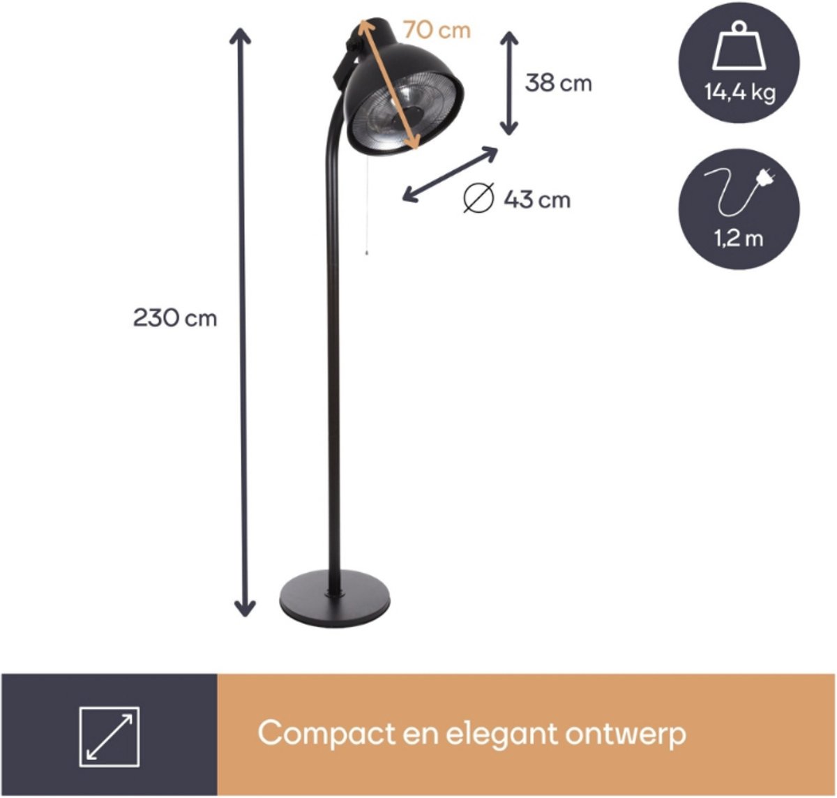 Perel Patio Heater Lantern Standing 2000W – Staande Terrasverwarmer – Elektrische Patio Heater – Voor Tuin, Terras en Balkon – foto 3