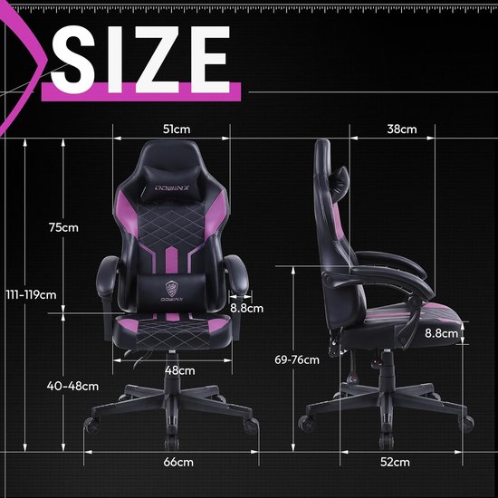 Ergonomische Gamingstoel met Lendesteun en Verstelbare Rugleuning, PU-leer van Merkloos — afbeelding 4