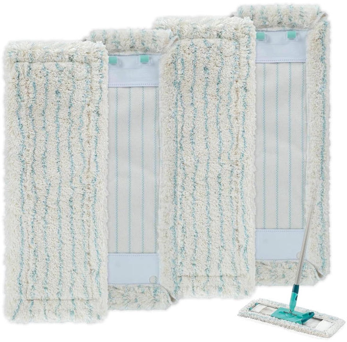 4 Stuks Wit-Groene Microvezel Mopvullingen met Haken (48×16cm) - Geschikt voor Leifheit Profi XL Micro/Cotton Plus - Sterke Reiniging voor Steen en Tegels