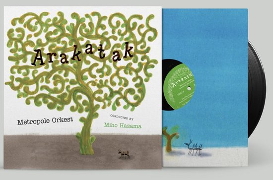 LP-hoes met de titel "Arakatak", een groene, kronkelige boom en een mier.
