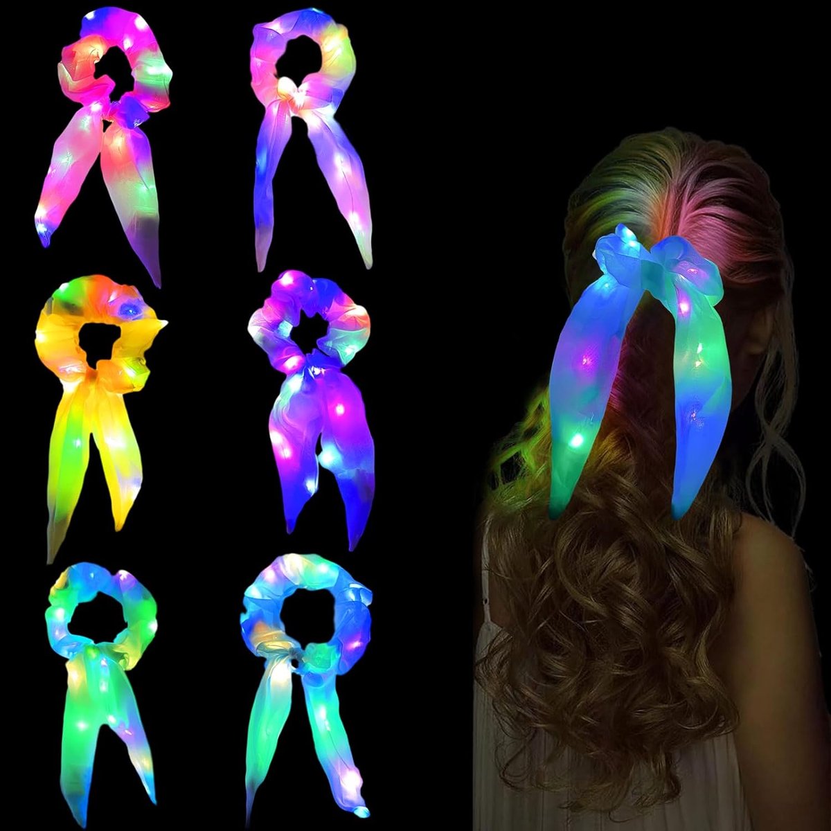 6 Stuks Lichtgevende Haaraccessoires met LED, 3 Lichtstanden