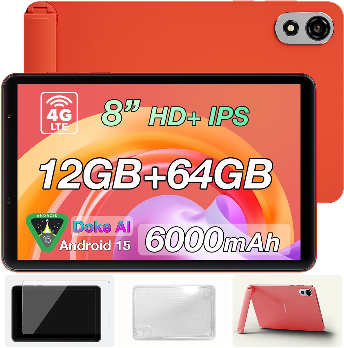 Tablet Blackview ZENO 1 - 12 GB RAM+64 GB ROM - 8 inch - Android 15 - 6000mAh - 4G LTE+WiFi 5G - Gemini AI - T615(8-Kern) - Widevine L1 - BT5.2 - Face ID - OTG - Oranje
