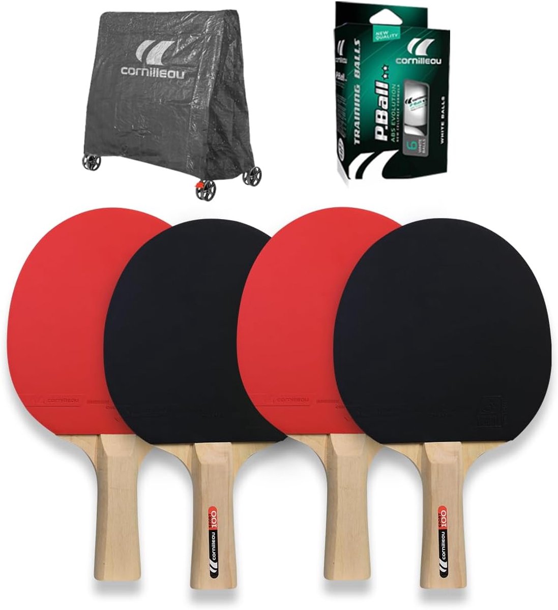 Set van 4 tafeltennisbatten voor binnen + beschermhoes voor tafel + 6 ballen 2