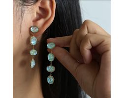 Elegante lange roestvrij staal oorbellen met BLAUW KLEUR har