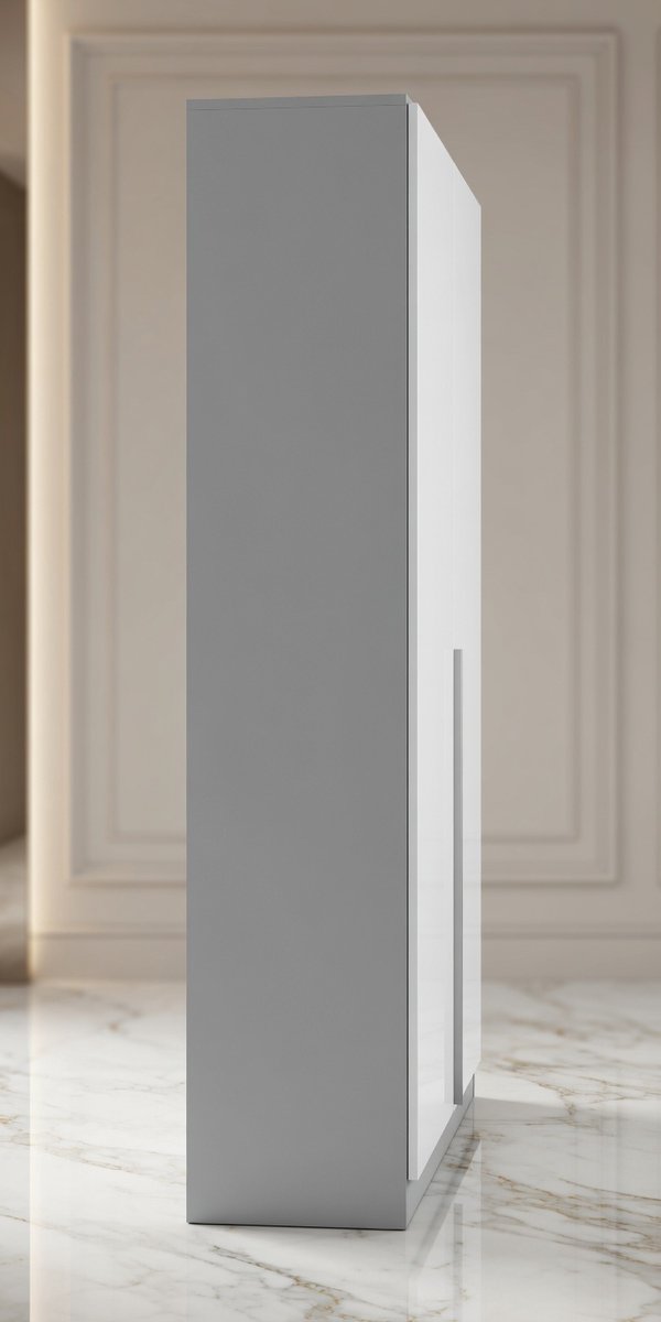 Alabama Luxe 2-Deurs Kledingkast 91x210x54 cm Hoogglans Wit/Zijdegrijs met Accessoires Basic – Moderne Garderobekast met Legplanken en Kledingroede – House&Garden