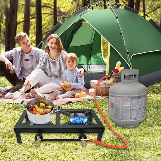 Gasfornuis 2 pits - Camping kooktoestel - Outdoor koken - Hoge efficiëntie 8000W - 48 x 25 cm - Zwart — afbeelding 2