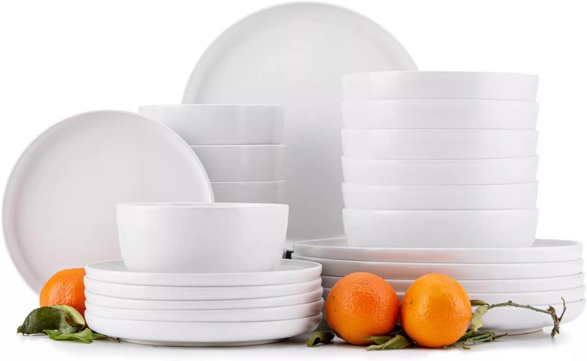 24-delig dinetteset voor 6 personen - Keramisch servies - Elegant en minimalistisch - White