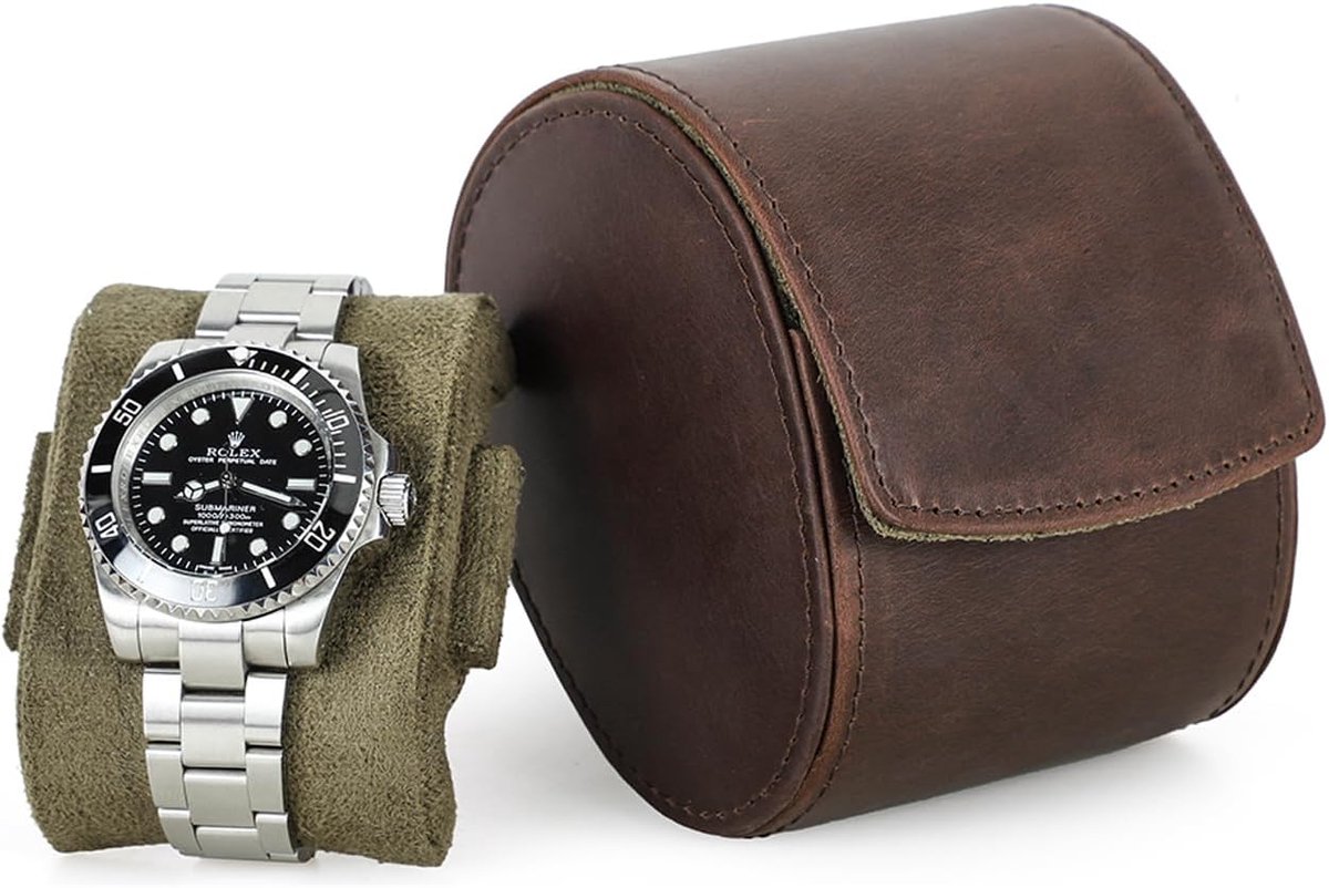 Reisdoos voor Horloge - Leren Opbergdoos voor 1 Horloge met Verwijderbare Kussens - Draagbare Bescherming