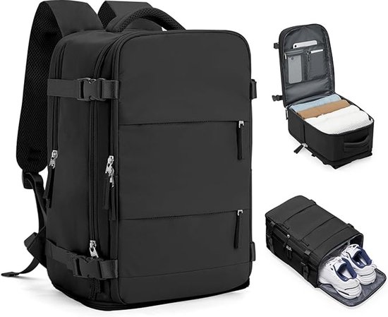 Rugzak Reistas-Grote Rugzak Dames Heren-Waterdicht-Outdoor Casual Dagrugzak Geschikt-14 Inch Laptoptas-Zwart