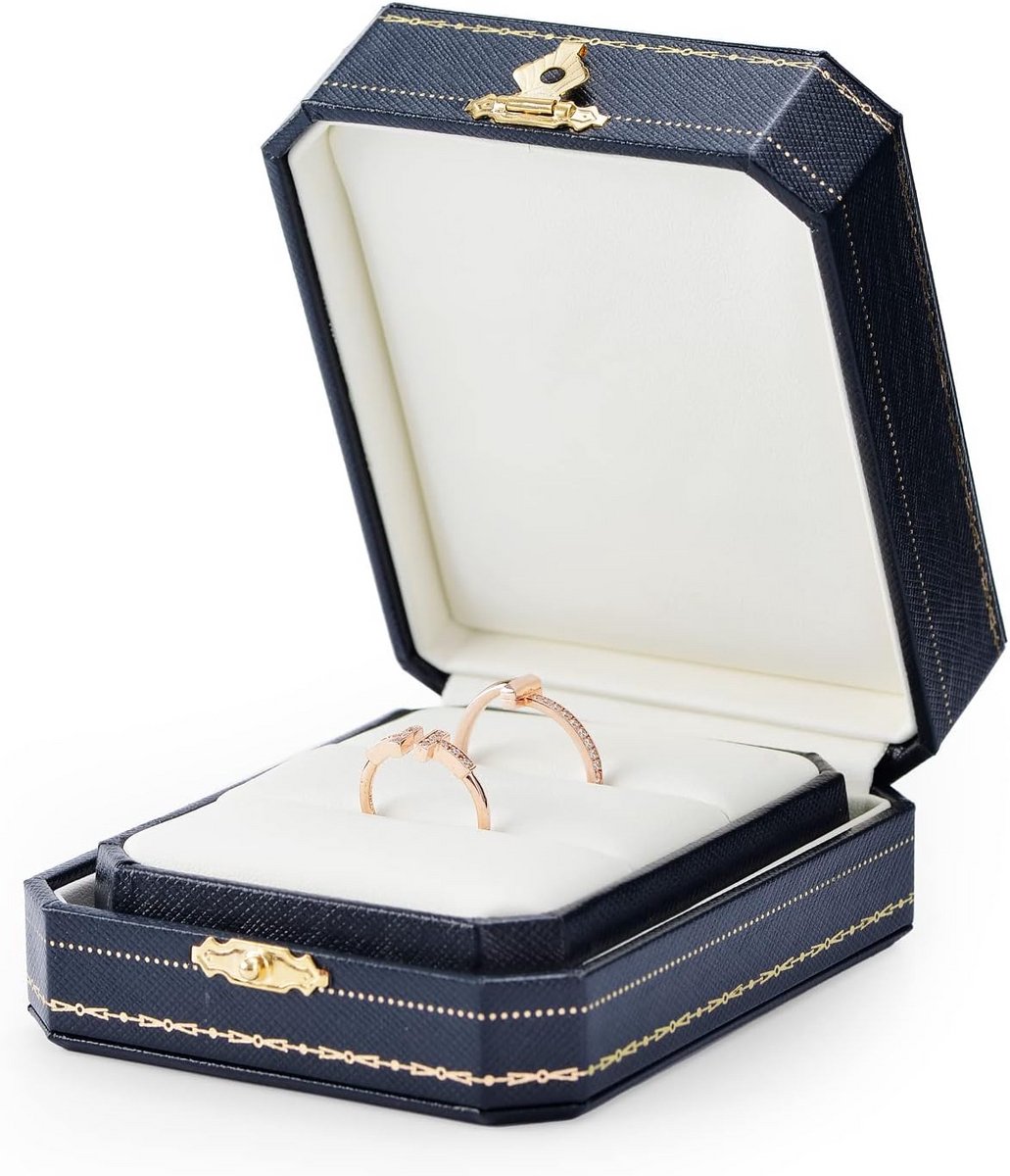 Luxe PU Leren Achthoekige Ringendoos voor Twee Ringen