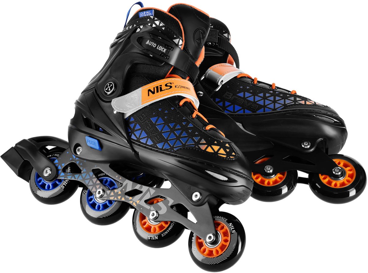 Nils Extreme BRAVE 2w1 Rolschaatsen Niebiesko-Pomarańczowy – Met Hokejowă Płoza Oranje