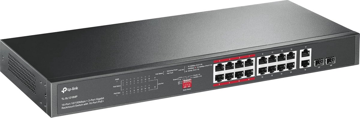 Netwerk Switch - Gigabit Ethernet - Netwerk Uitbreiding - 8 PoE+ Poorten - 16 Poorts - Zwart