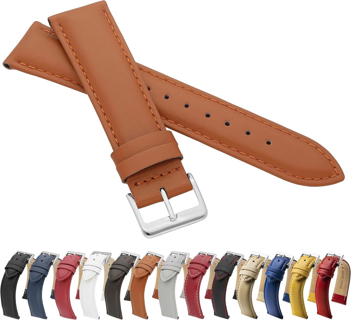 Horlogeband Echt Rundleer Glad Lichtbruin 22mm | Klassiek en Sportief