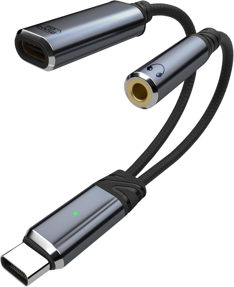 USB-C Audio Splitter met 100W Snelladen en 3,5mm Audioaansluiting