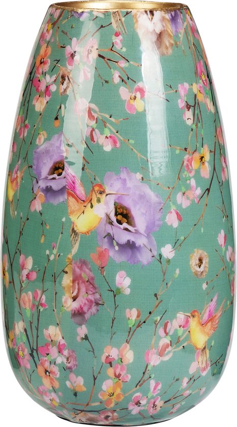 Vaas Flower Bouquet - bloemenprint goud - metaal/emaille - bloemenvaas