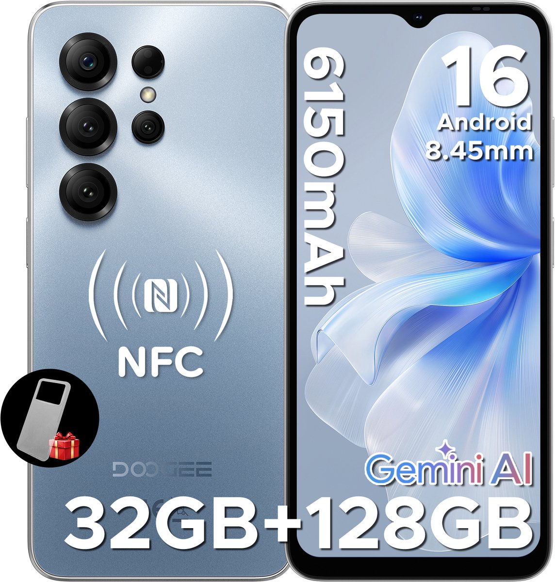 DOOGEE NOTE 56 X PRO - Smartphone - Android 16 - 32 GB RAM + 128 GB ROM / 2 TB TF - 6150 mAh - 8,45 mm ultraslank - 6,56 inch HD+ - 13 MP + 8 MP - NFC - Face ID - Gemini AI - GPS - Blauw