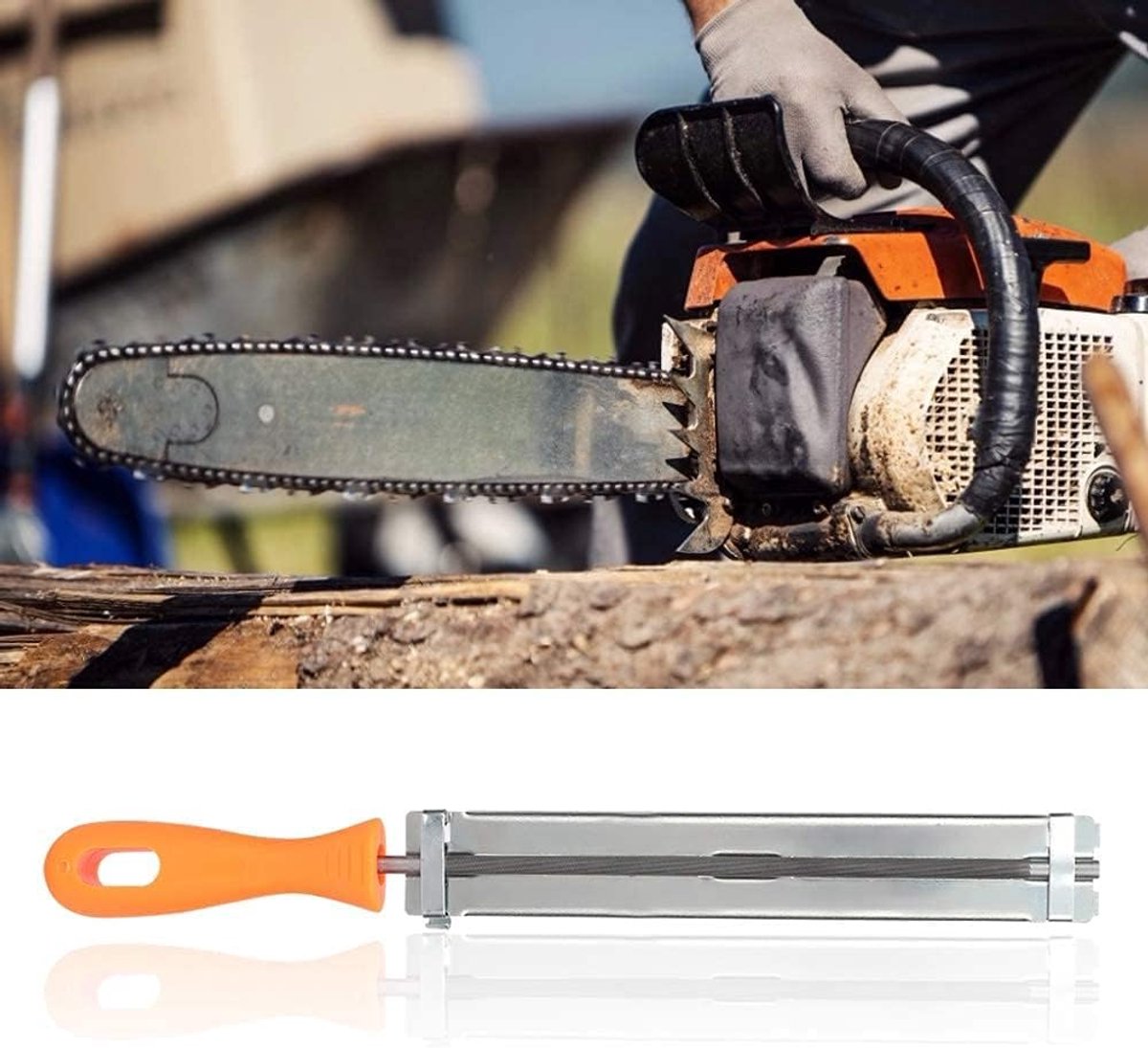 Metaal Vijl Set voor Kettingzaag Slijpen met Ergonomisch Handvat - Houtbewerking & Tuinonderhoud