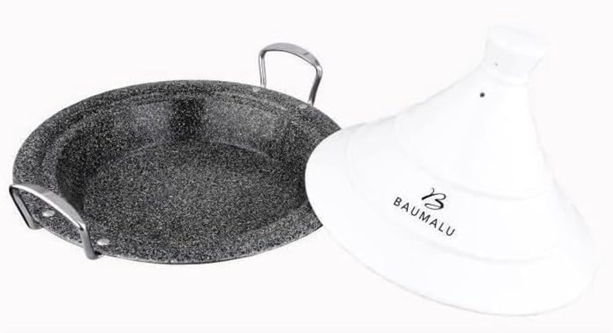 Tajinepan Roestvrij Staal 30 cm met Wit Keramisch Deksel