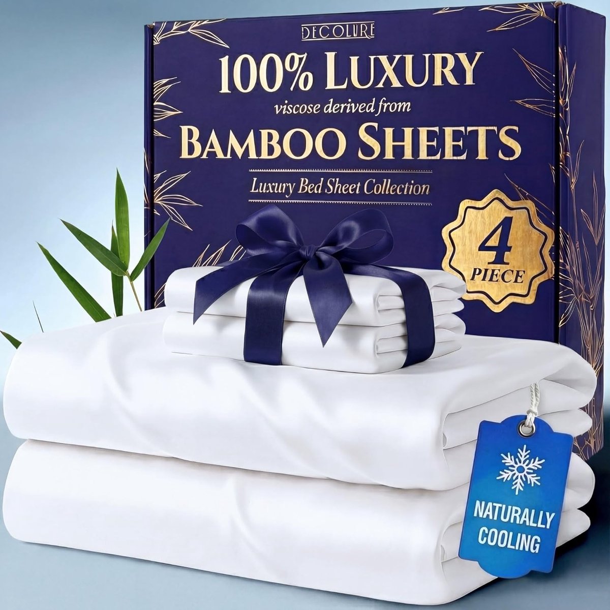 100% Biologische Bamboe Lakenset 4-delig voor Full Size Bed - Zijdezachte Lakens met Diepe