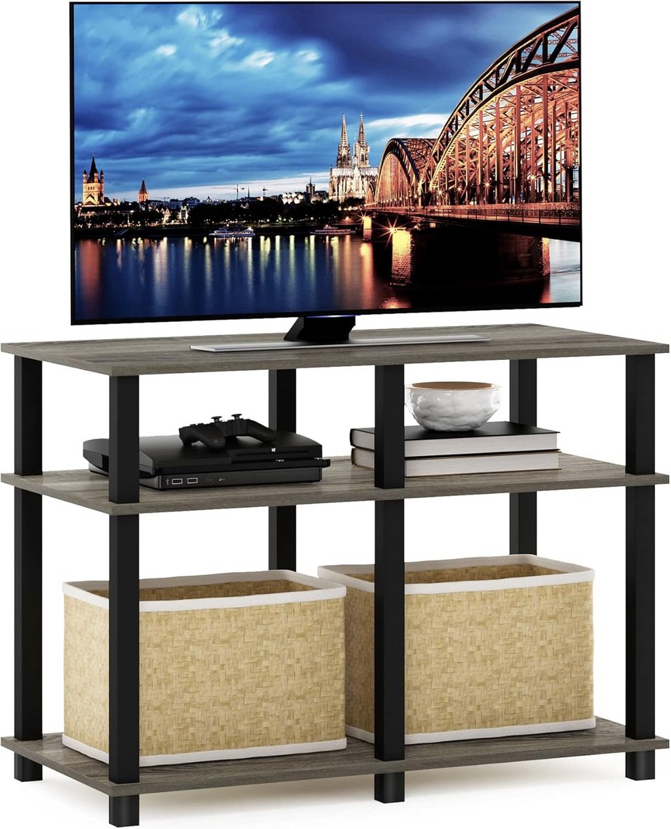 TV Meubel Hout tot 40 Inch - Frans Eiken en Zwart - Compact en Stijlvol