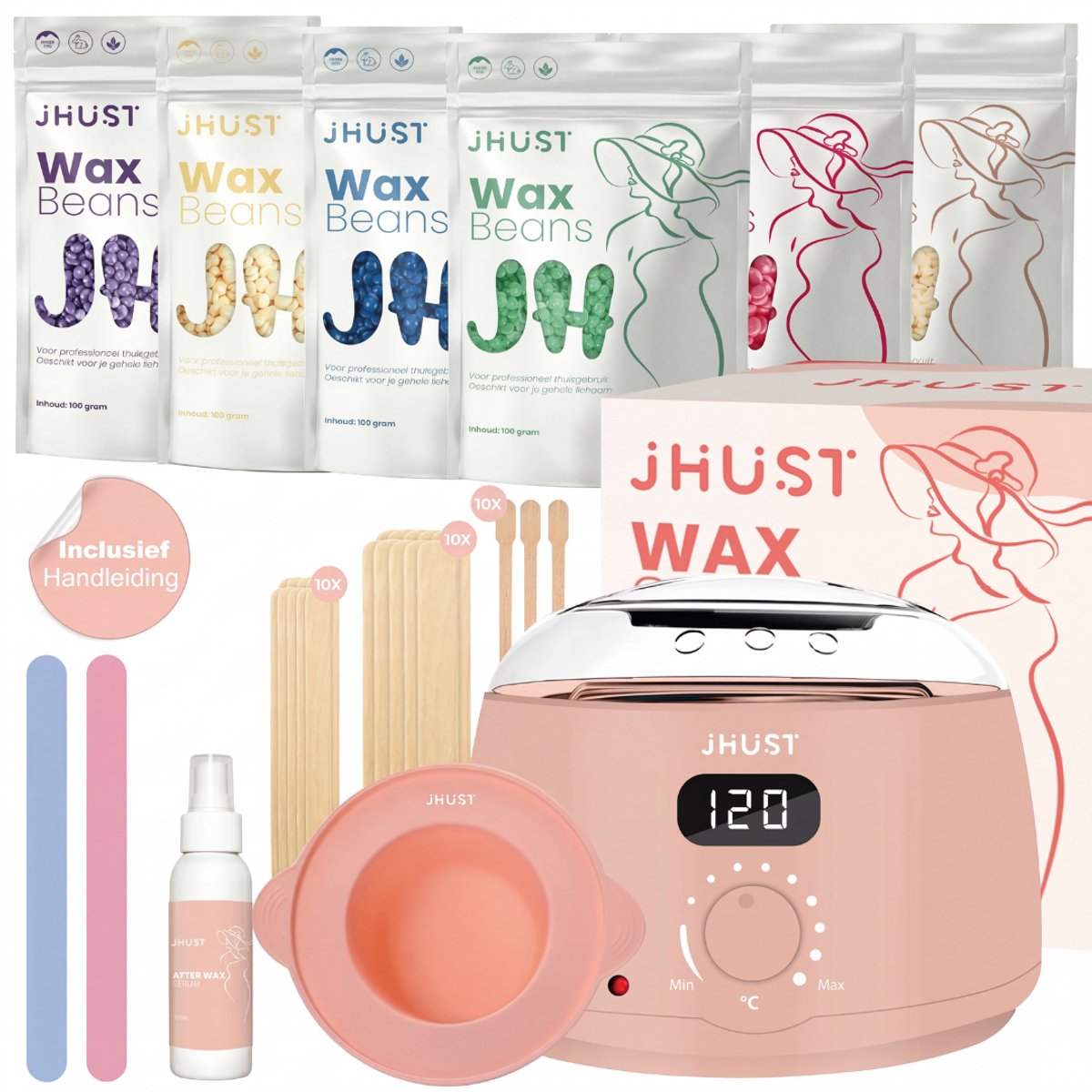 JHust® Professionele Wax Apparaat SET Roze + Siliconen Wax Sticks - Wax Beans Verwarmer - Wax Heater - Ontharing Set - Wax Set - Harsontharing - Waxverwarmer - Inclusief 600 gram Hard Wax Bonen - Harsapparaat - kerstcadeau voor vrouwen