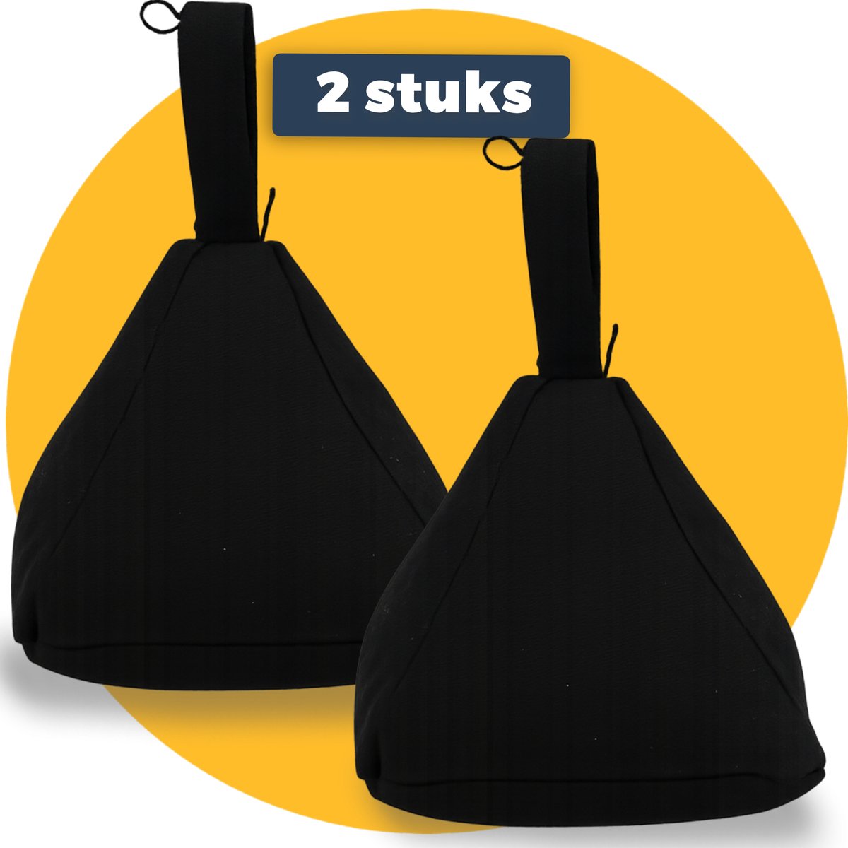 Pasper Deurstopper 2 stuks - met lus - zwart - 1.5 kg - 15 x 15 x 15 cm - gevuld met zand - deurstoppers voor binnen en buiten - deurbuffer