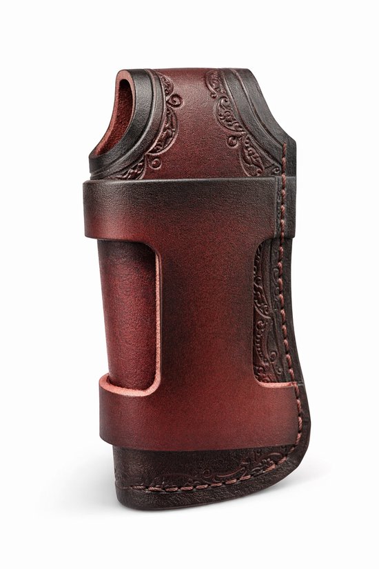 Couteau de poche Damas avec housse en cuir - Acier Damas - Survie - Couteau Plein air - Couteau de poche - Couteaux de poche - Couteaux de poche - Manche en bois - Robuste - Couteau de camping - Couteau de chasse - Camping - 18cm - Astuce cadeau