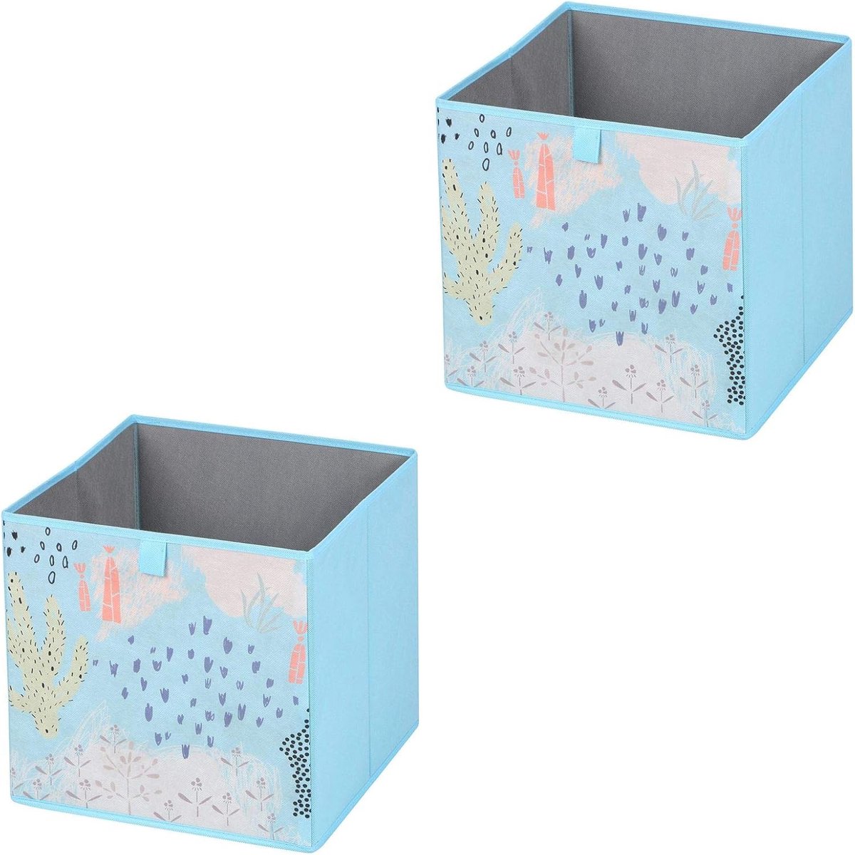 Set van 2 Opbergdozen met Bloemenmotief - Lichtblauwe Stoffen Opbergboxen