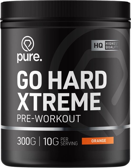 Pure. Go Hard Pre-Workout - Orange - 300g - 30 servings - magnesium en vitamine C – suikervrij – fitness