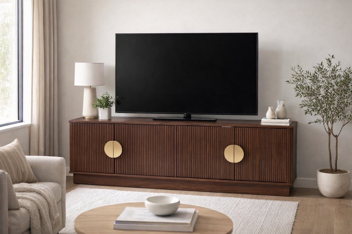 Japandi TV-meubel in Walnoot | Minimalistisch Design | 140 × 40 × 48 cm