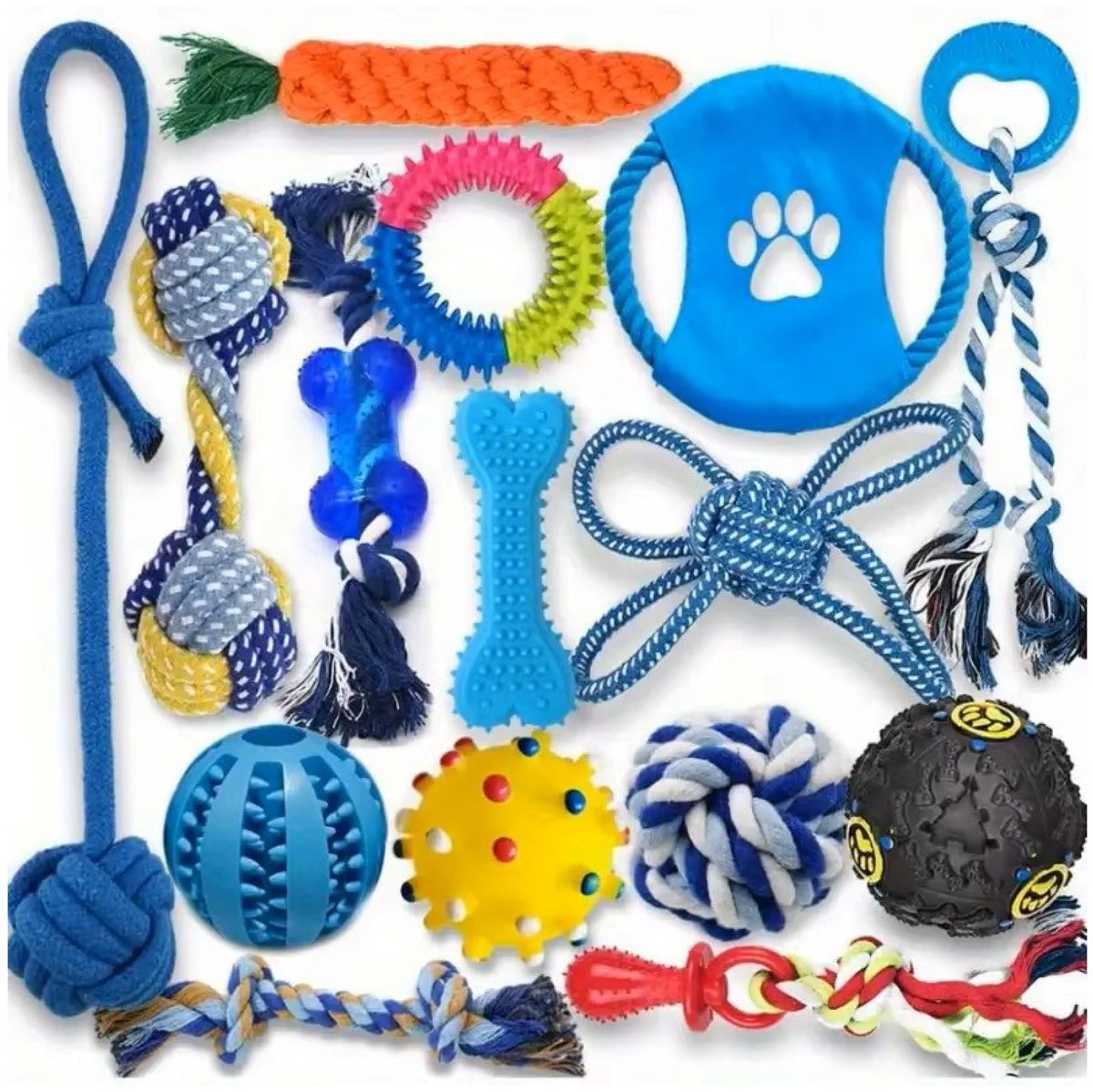 15-delige Hondenspeelgoed Set – Touwspeeltjes en Rubber Ballen – Voor Kleine, Middelgrote en Grote Honden