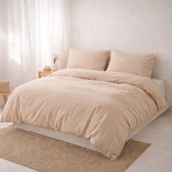 Housse de couette - Twin Jumeaux - Double - 220x240 cm + 2 Taies d'oreiller 60x70 - Beige - 100% Katoen - Respirant & Confortable - Haute Qualité