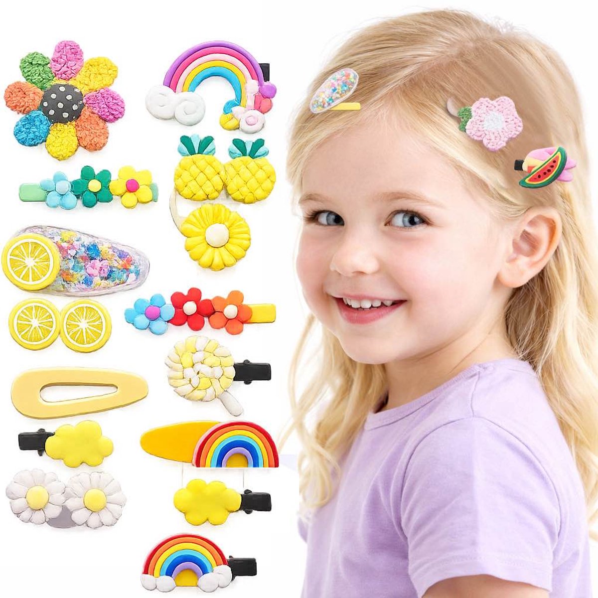 BOTC Haarspeldjes set - Haarclipjes - 2 Set - Haar Accessoires - Kinderen - Gift - Cadeau - Voor Meisjes - Roze & Geel