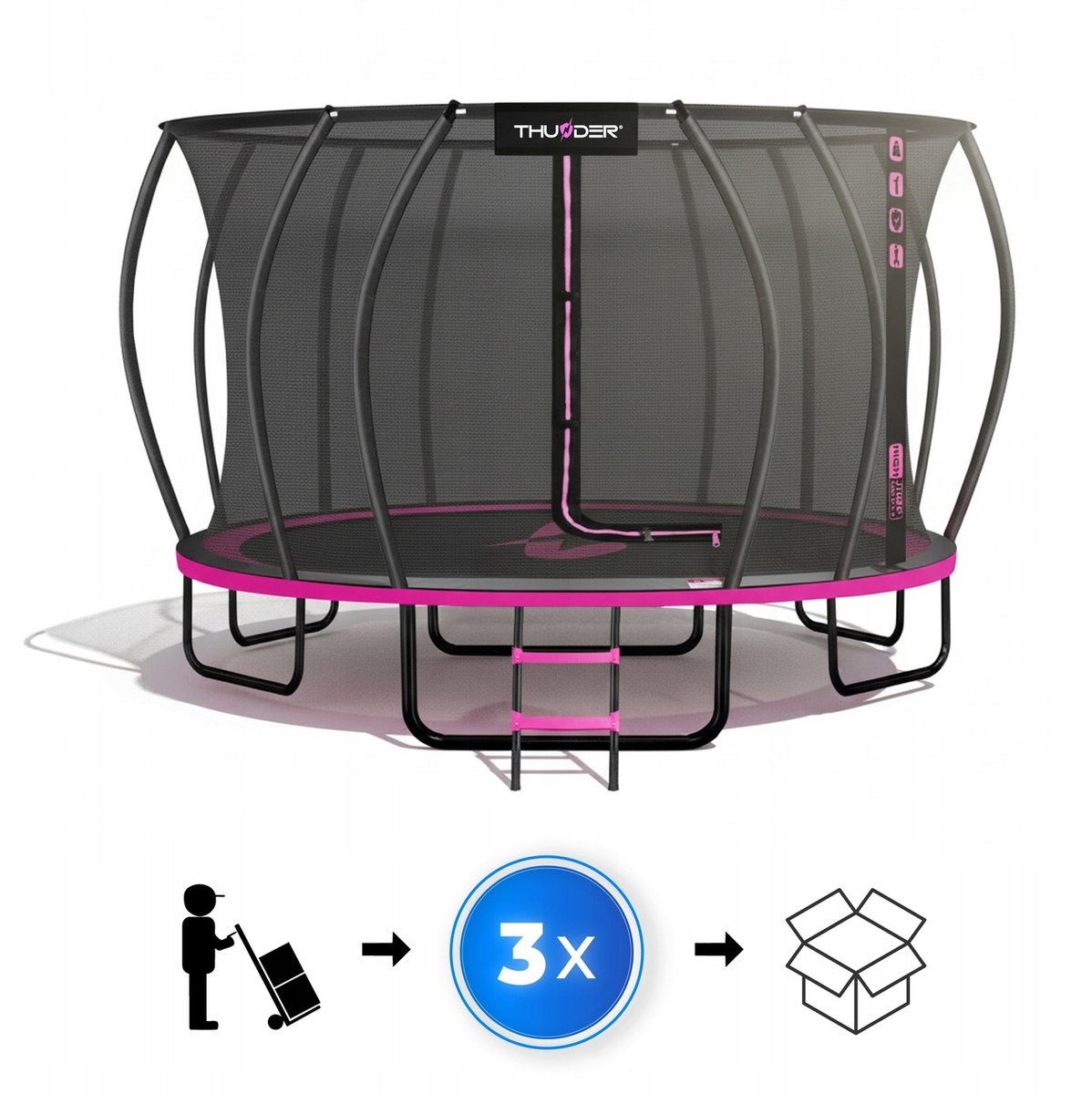 Grote Tuintrampoline 488 cm met Veiligheidsnet en Ladder – Ronde Outdoor Trampoline voor Kinderen en Volwassenen – Max 150 kg – Complete Set Roze — afbeelding 4