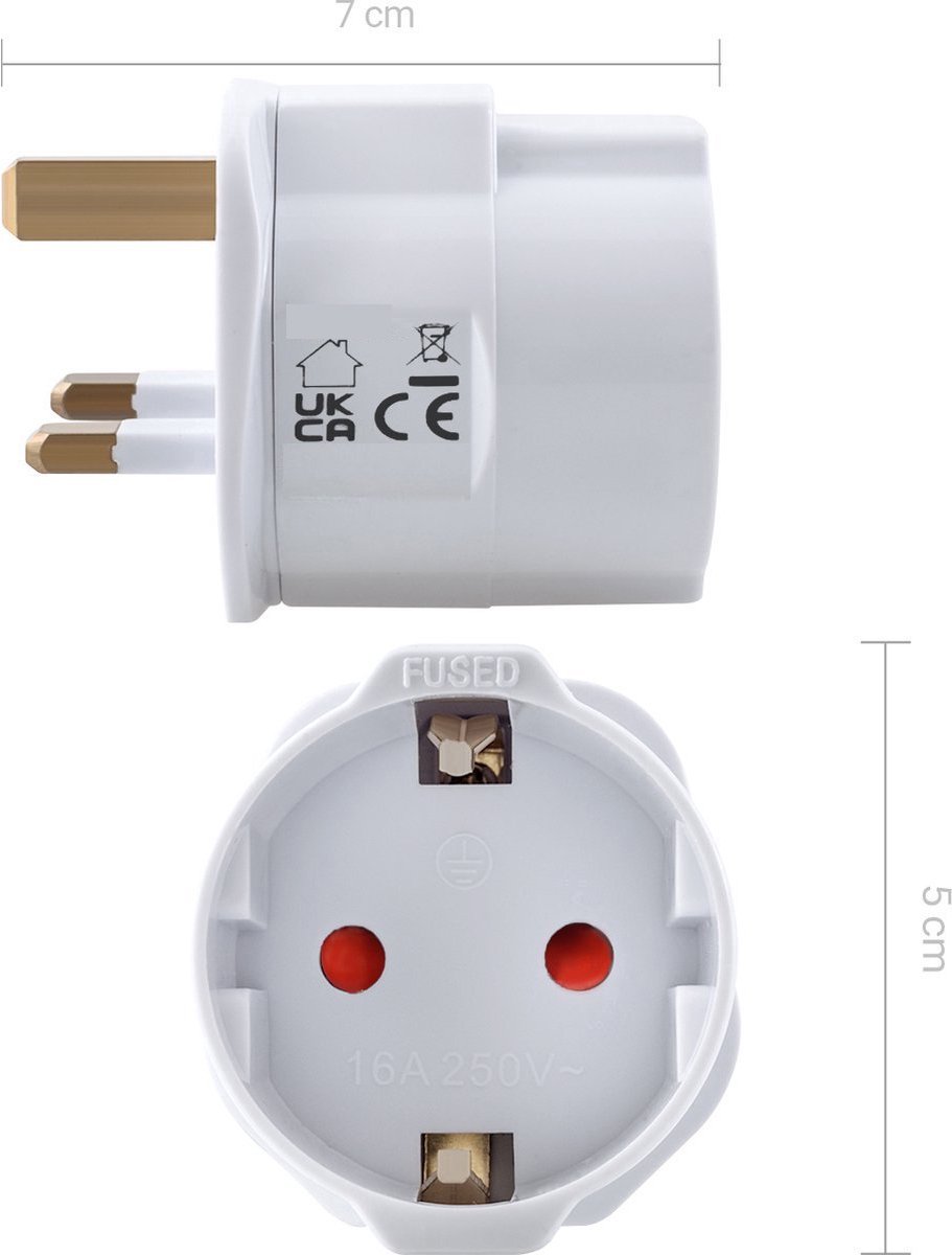 Bol.com Reisstekker type G - stekker voor Schotland, Malta, Singapore - 2 stuks - wit aanbieding