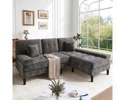 STILVORA Hoekbank 195 X 149 X 86 Cm - Modulaire Bank Met Verplaatsbare Hocker - Links Of Rechts Te Plaatsen - Chenille - Antiekgrijs